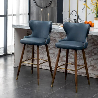 Roundhill Furniture Nevis Mid-century Modern Faux Leather Tufted Nailhead Trim Barstool Set of 2