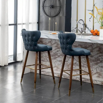 Roundhill Furniture Nevis Mid-century Modern Faux Leather Tufted Nailhead Trim Barstool Set of 2