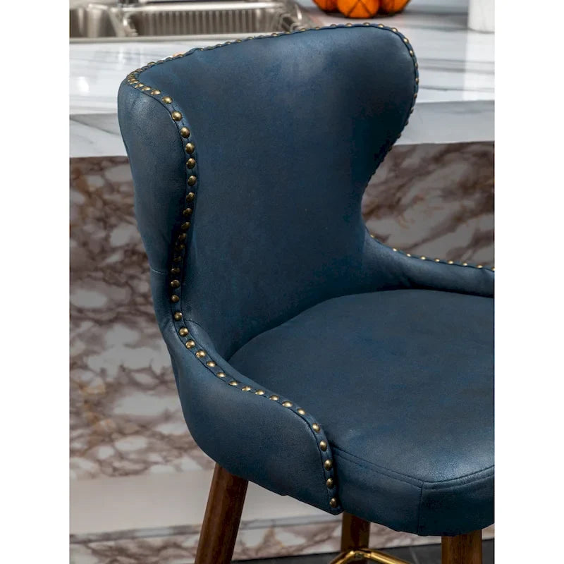 Roundhill Furniture Nevis Mid-century Modern Faux Leather Tufted Nailhead Trim Barstool Set of 2