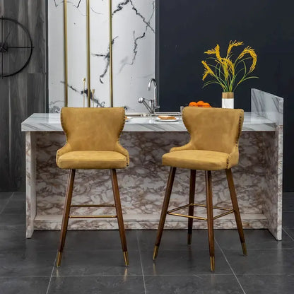 Roundhill Furniture Nevis Mid-century Modern Faux Leather Tufted Nailhead Trim Barstool Set of 2