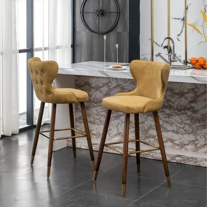 Roundhill Furniture Nevis Mid-century Modern Faux Leather Tufted Nailhead Trim Barstool Set of 2