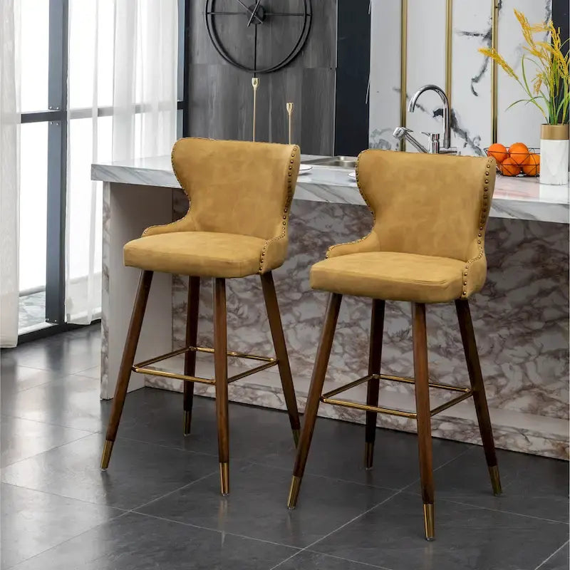 Roundhill Furniture Nevis Mid-century Modern Faux Leather Tufted Nailhead Trim Barstool Set of 2