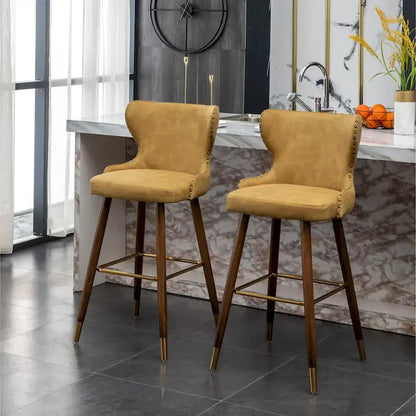 Roundhill Furniture Nevis Mid-century Modern Faux Leather Tufted Nailhead Trim Barstool Set of 2