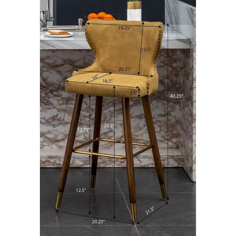 Roundhill Furniture Nevis Mid-century Modern Faux Leather Tufted Nailhead Trim Barstool Set of 2