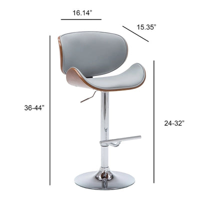 Modern Swivel Walnut Bentwood Adjustable Height Bar Stool