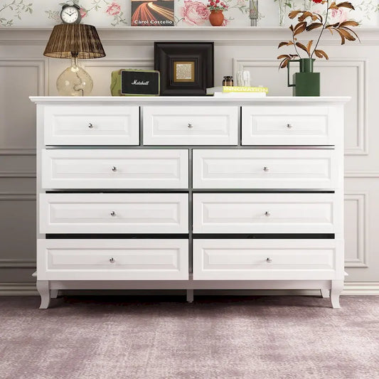 9-Drawer Dresser with Solid Wood Legs Chest Of Drawers Lacquer Console