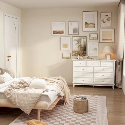 9-Drawer Dresser with Solid Wood Legs Chest Of Drawers Lacquer Console