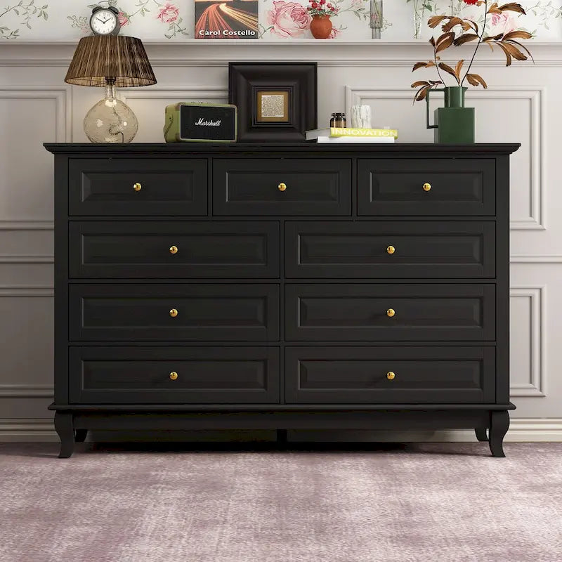 9-Drawer Dresser with Solid Wood Legs Chest Of Drawers Lacquer Console