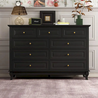 9-Drawer Dresser with Solid Wood Legs Chest Of Drawers Lacquer Console