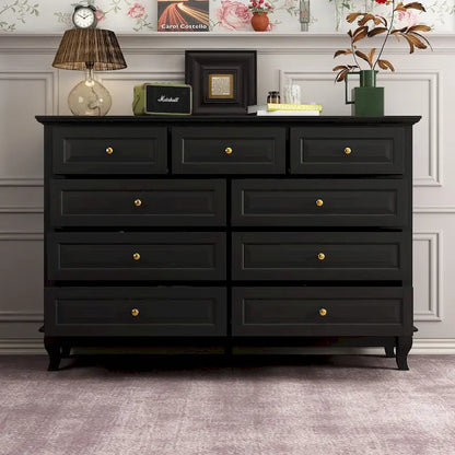 9-Drawer Dresser with Solid Wood Legs Chest Of Drawers Lacquer Console