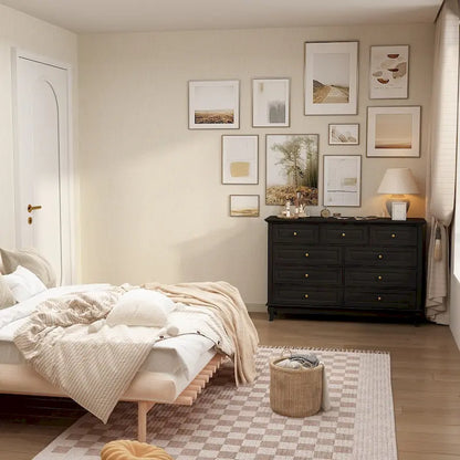 9-Drawer Dresser with Solid Wood Legs Chest Of Drawers Lacquer Console