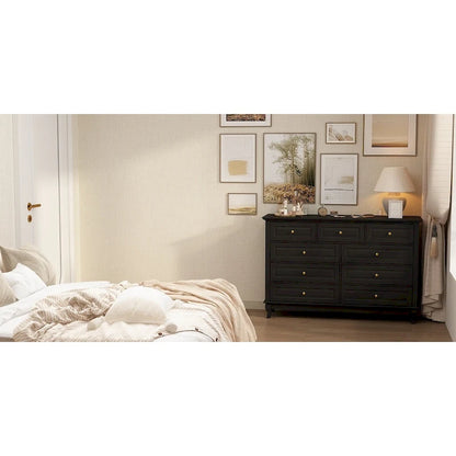 9-Drawer Dresser with Solid Wood Legs Chest Of Drawers Lacquer Console