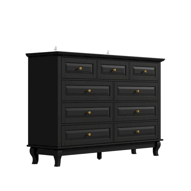 9-Drawer Dresser with Solid Wood Legs Chest Of Drawers Lacquer Console