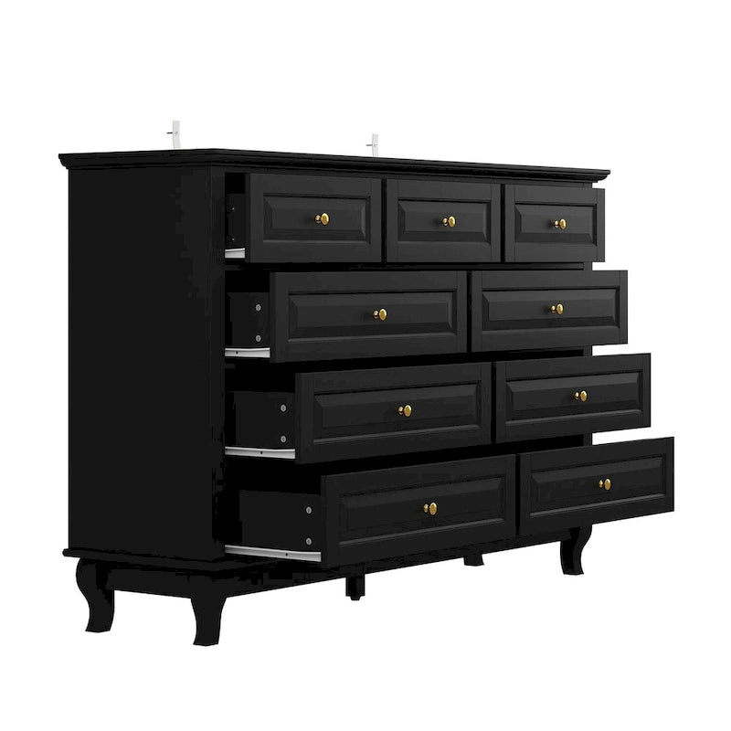9-Drawer Dresser with Solid Wood Legs Chest Of Drawers Lacquer Console