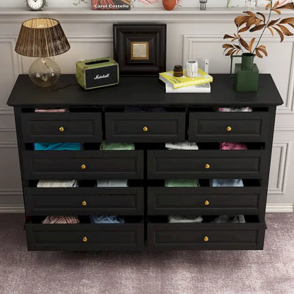 9-Drawer Dresser with Solid Wood Legs Chest Of Drawers Lacquer Console