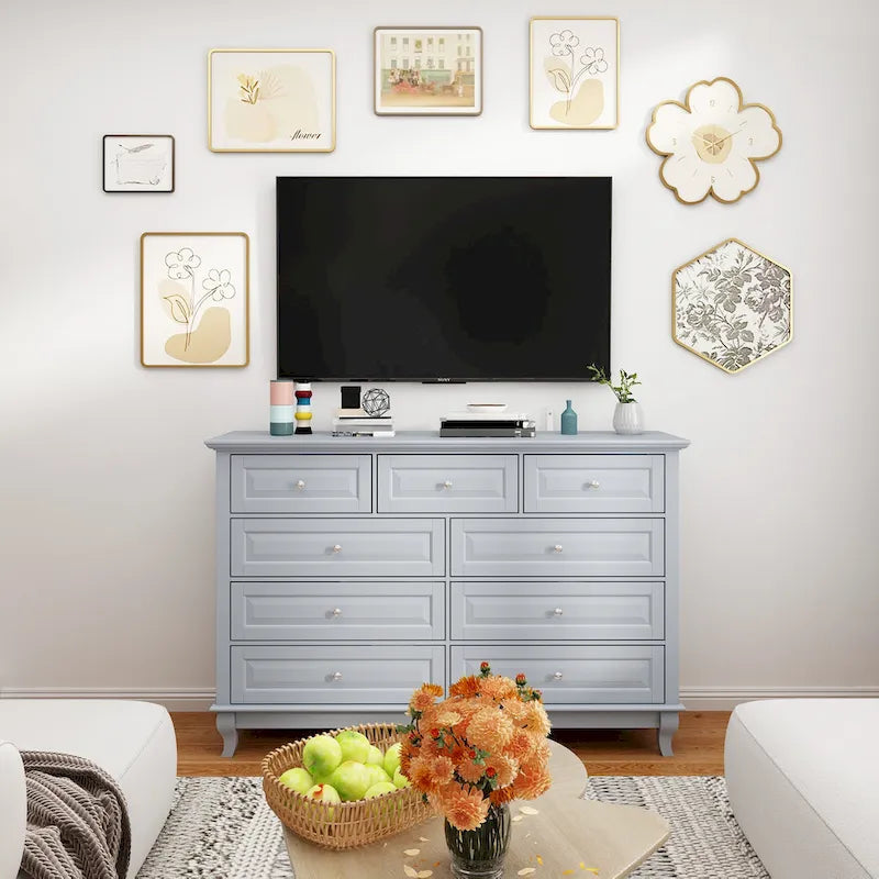 9-Drawer Dresser with Solid Wood Legs Chest Of Drawers Lacquer Console