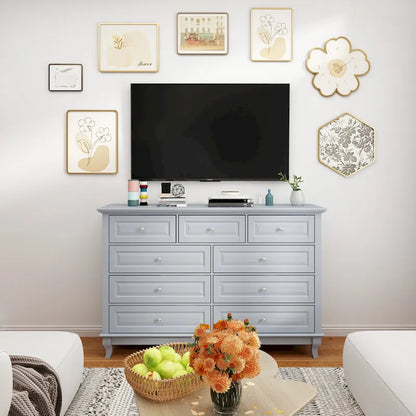 9-Drawer Dresser with Solid Wood Legs Chest Of Drawers Lacquer Console