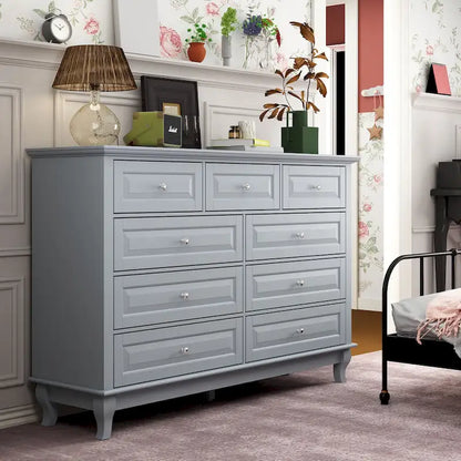 9-Drawer Dresser with Solid Wood Legs Chest Of Drawers Lacquer Console
