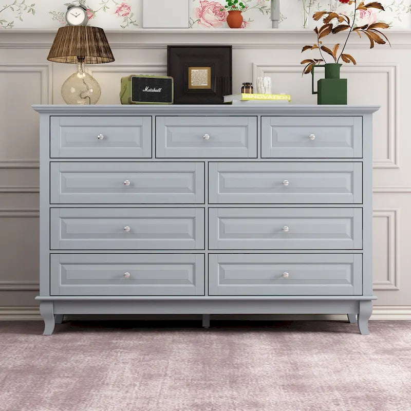 9-Drawer Dresser with Solid Wood Legs Chest Of Drawers Lacquer Console