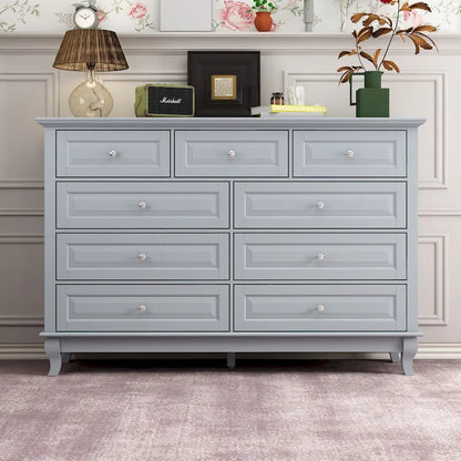 9-Drawer Dresser with Solid Wood Legs Chest Of Drawers Lacquer Console