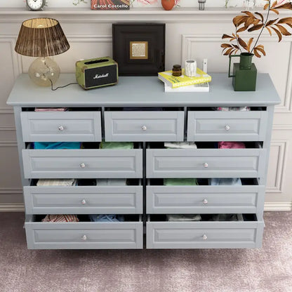 9-Drawer Dresser with Solid Wood Legs Chest Of Drawers Lacquer Console