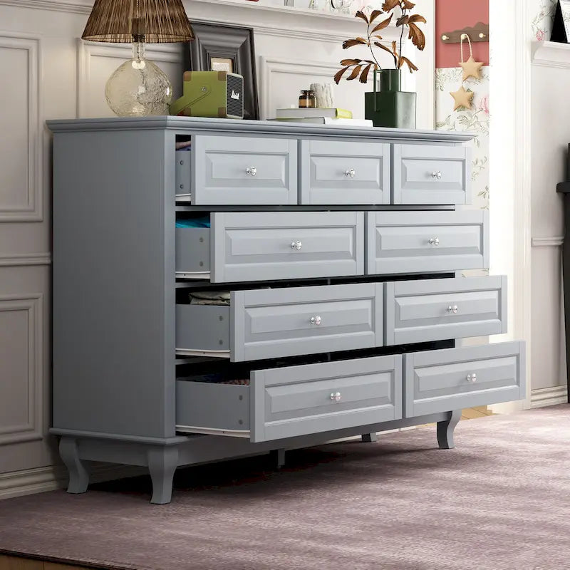 9-Drawer Dresser with Solid Wood Legs Chest Of Drawers Lacquer Console