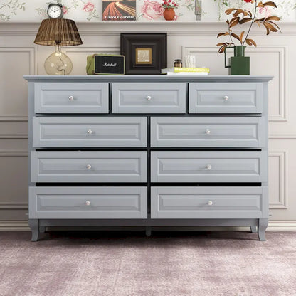 9-Drawer Dresser with Solid Wood Legs Chest Of Drawers Lacquer Console
