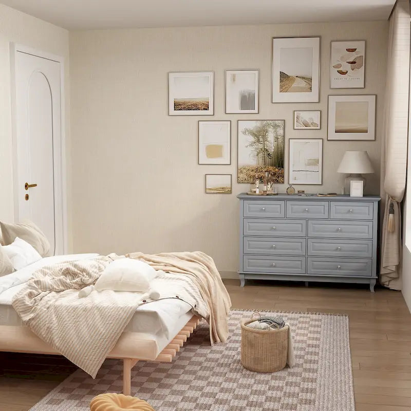 9-Drawer Dresser with Solid Wood Legs Chest Of Drawers Lacquer Console