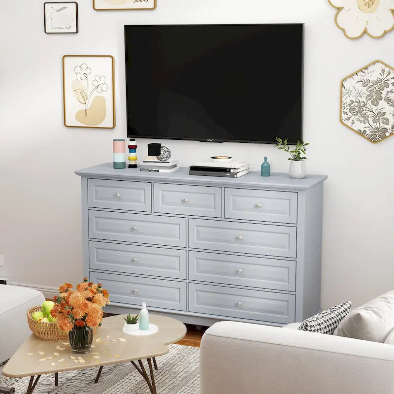 9-Drawer Dresser with Solid Wood Legs Chest Of Drawers Lacquer Console