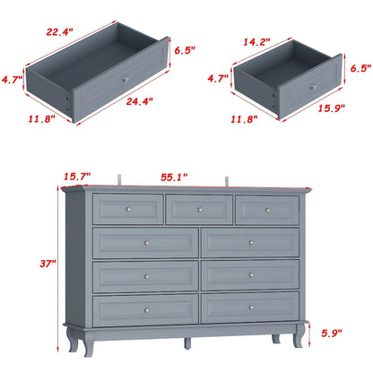 9-Drawer Dresser with Solid Wood Legs Chest Of Drawers Lacquer Console