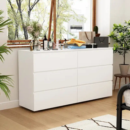 Premium 59-inch 6 Drawers White Floor Double Dresser by Kerrogee