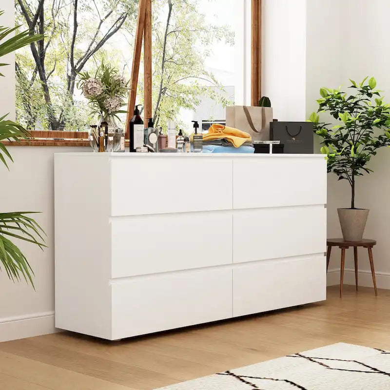 Premium 59-inch 6 Drawers White Floor Double Dresser by Kerrogee