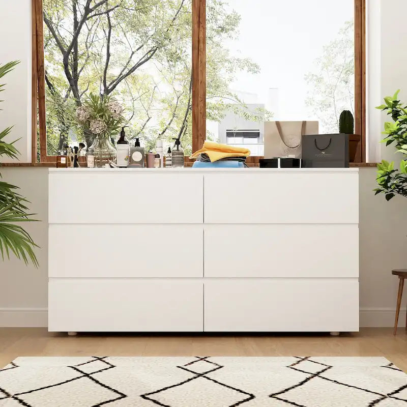 Premium 59-inch 6 Drawers White Floor Double Dresser by Kerrogee