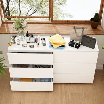 Premium 59-inch 6 Drawers White Floor Double Dresser by Kerrogee