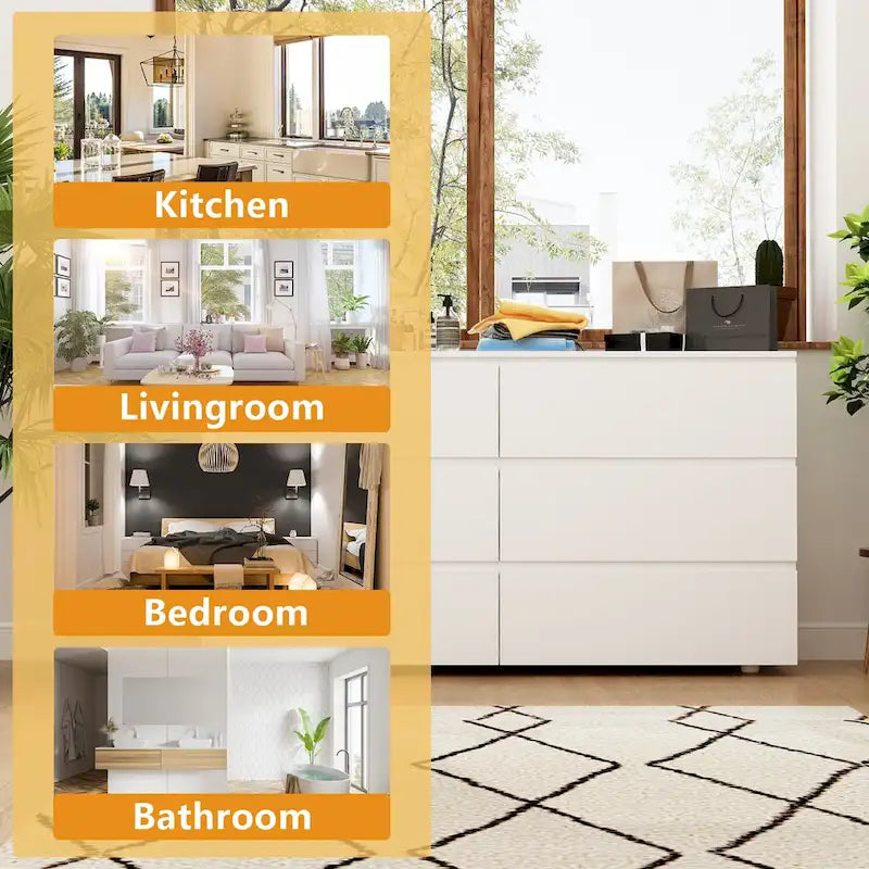 Premium 59-inch 6 Drawers White Floor Double Dresser by Kerrogee