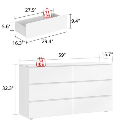 Premium 59-inch 6 Drawers White Floor Double Dresser by Kerrogee
