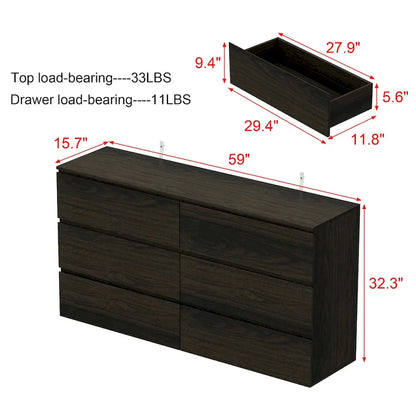 Premium 59-inch 6 Drawers White Floor Double Dresser by Kerrogee