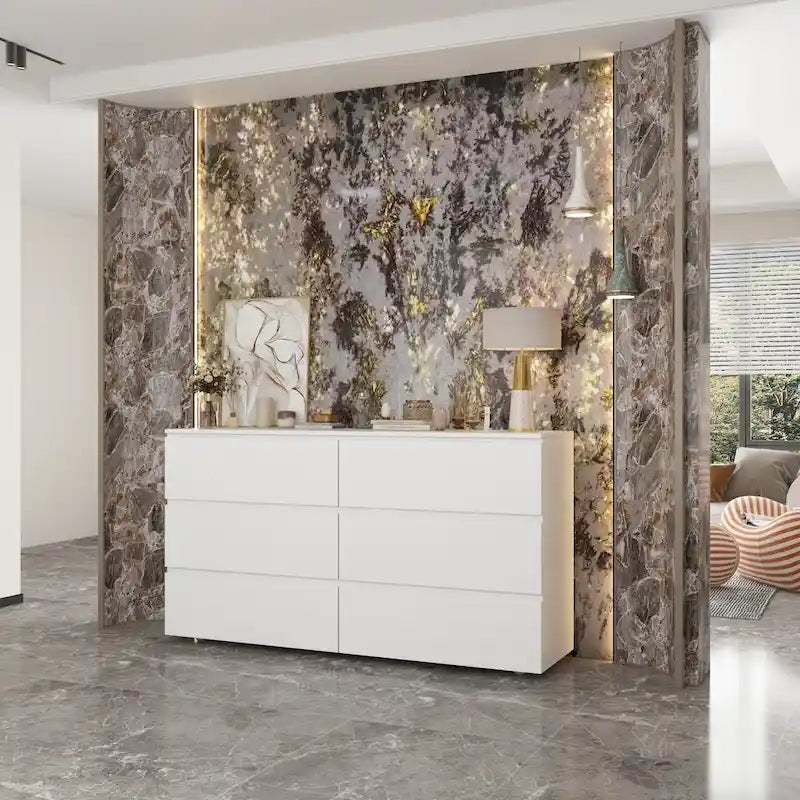 Premium 59-inch 6 Drawers White Floor Double Dresser by Kerrogee