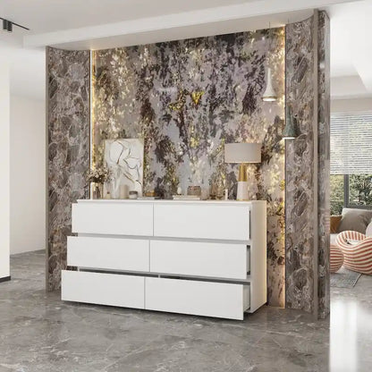 Premium 59-inch 6 Drawers White Floor Double Dresser by Kerrogee