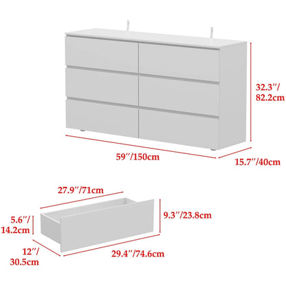 Premium 59-inch 6 Drawers White Floor Double Dresser by Kerrogee