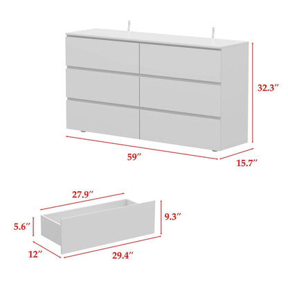 Premium 59-inch 6 Drawers White Floor Double Dresser by Kerrogee