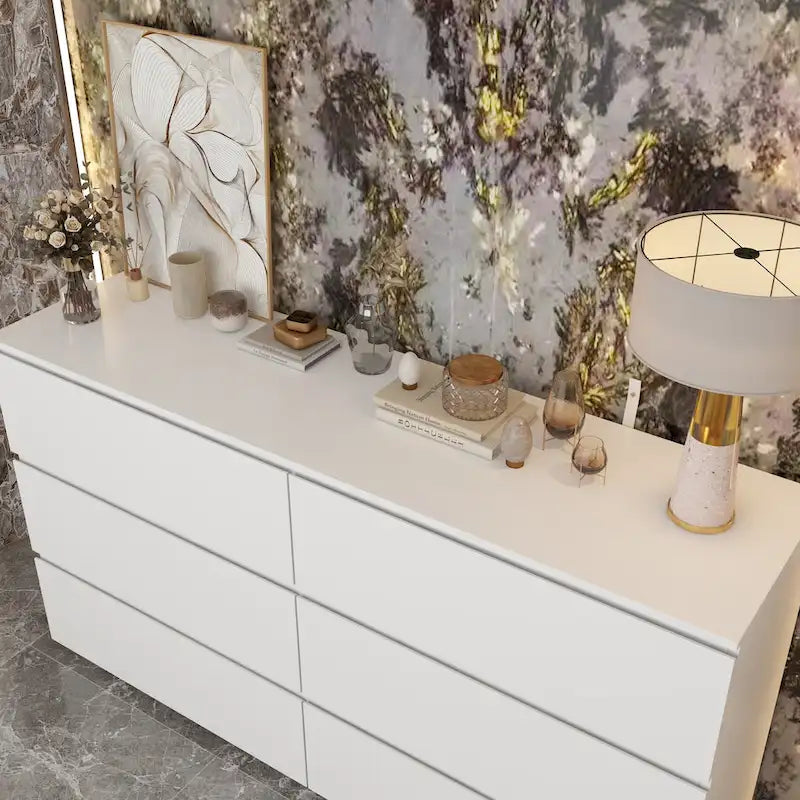 Premium 59-inch 6 Drawers White Floor Double Dresser by Kerrogee