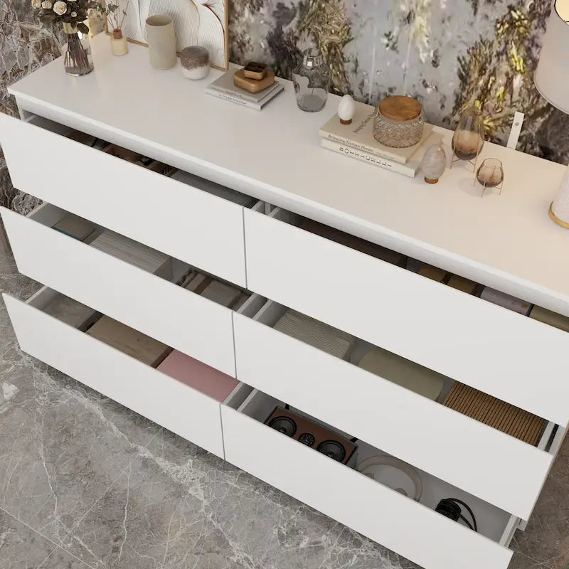 Premium 59-inch 6 Drawers White Floor Double Dresser by Kerrogee