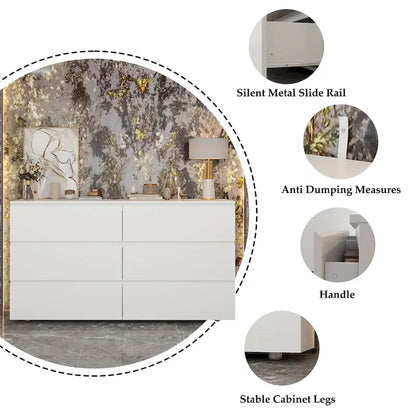 Premium 59-inch 6 Drawers White Floor Double Dresser by Kerrogee