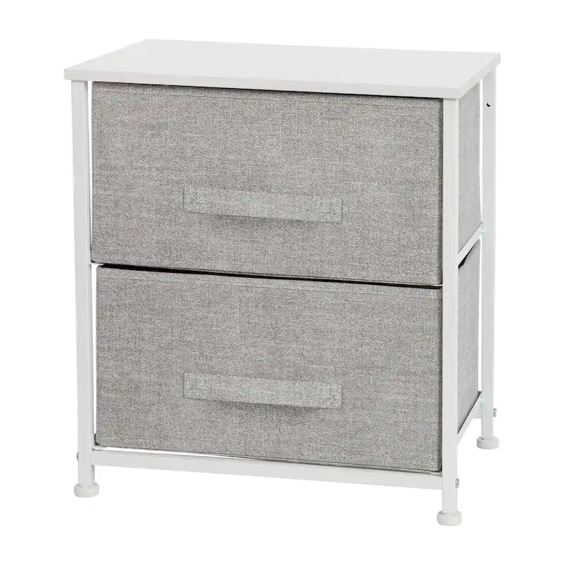 2 Drawer Storage Stand with Wood Top & Dark Fabric Pull Drawers