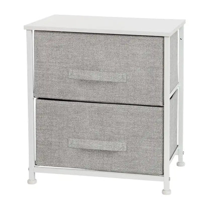 2 Drawer Storage Stand with Wood Top & Dark Fabric Pull Drawers