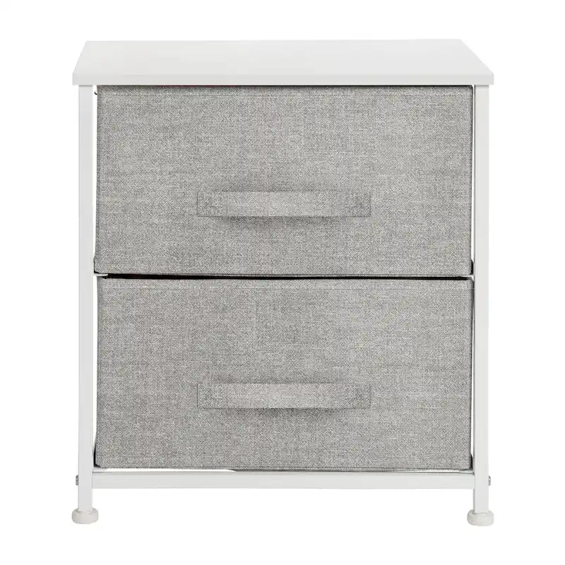 2 Drawer Storage Stand with Wood Top & Dark Fabric Pull Drawers
