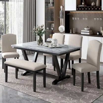6PCS Marbled Veneers Tabletop Dining Table Set
