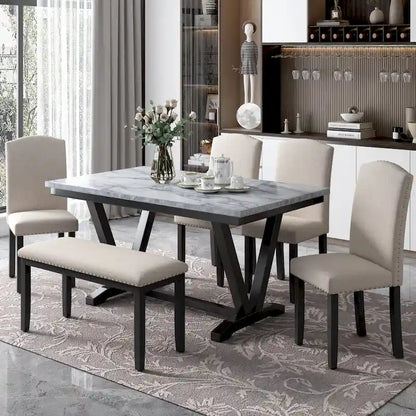 6PCS Marbled Veneers Tabletop Dining Table Set