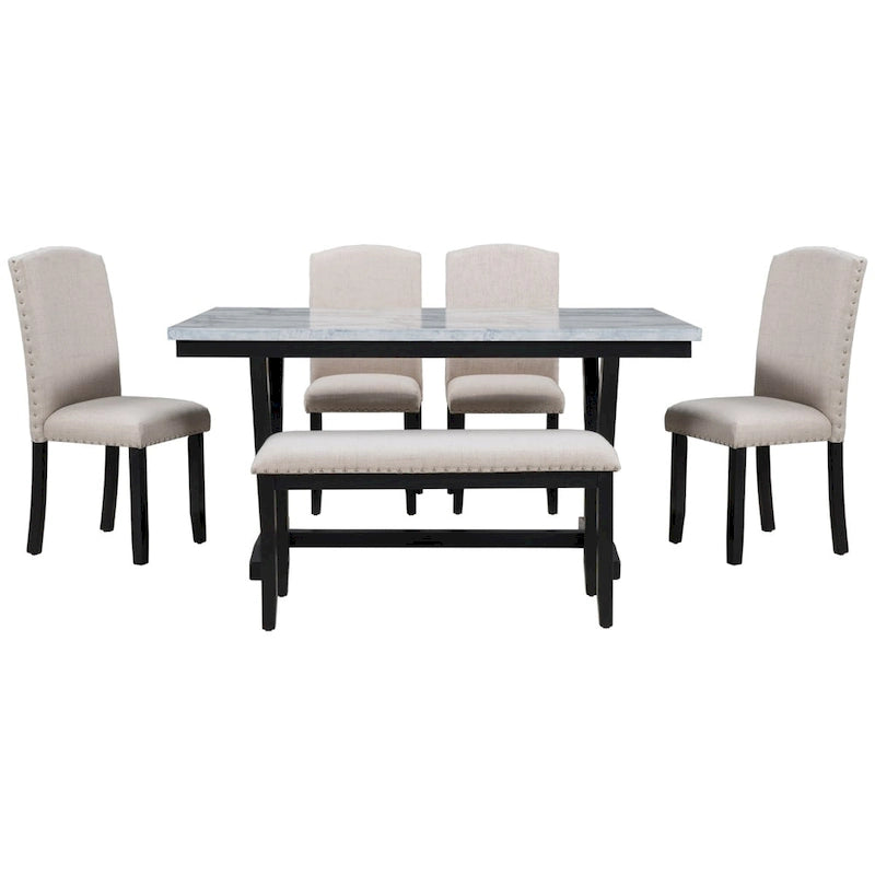 6PCS Marbled Veneers Tabletop Dining Table Set